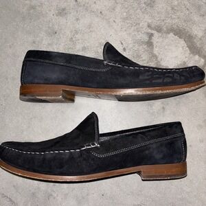 Donald Pliner Mens 10 Black Suede Slip On Loafer White Stitch Adizero‎ Comfort